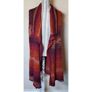 Absolutely Famous Cardigan Medium Open Sleeveless‎ Stripes Maroons
